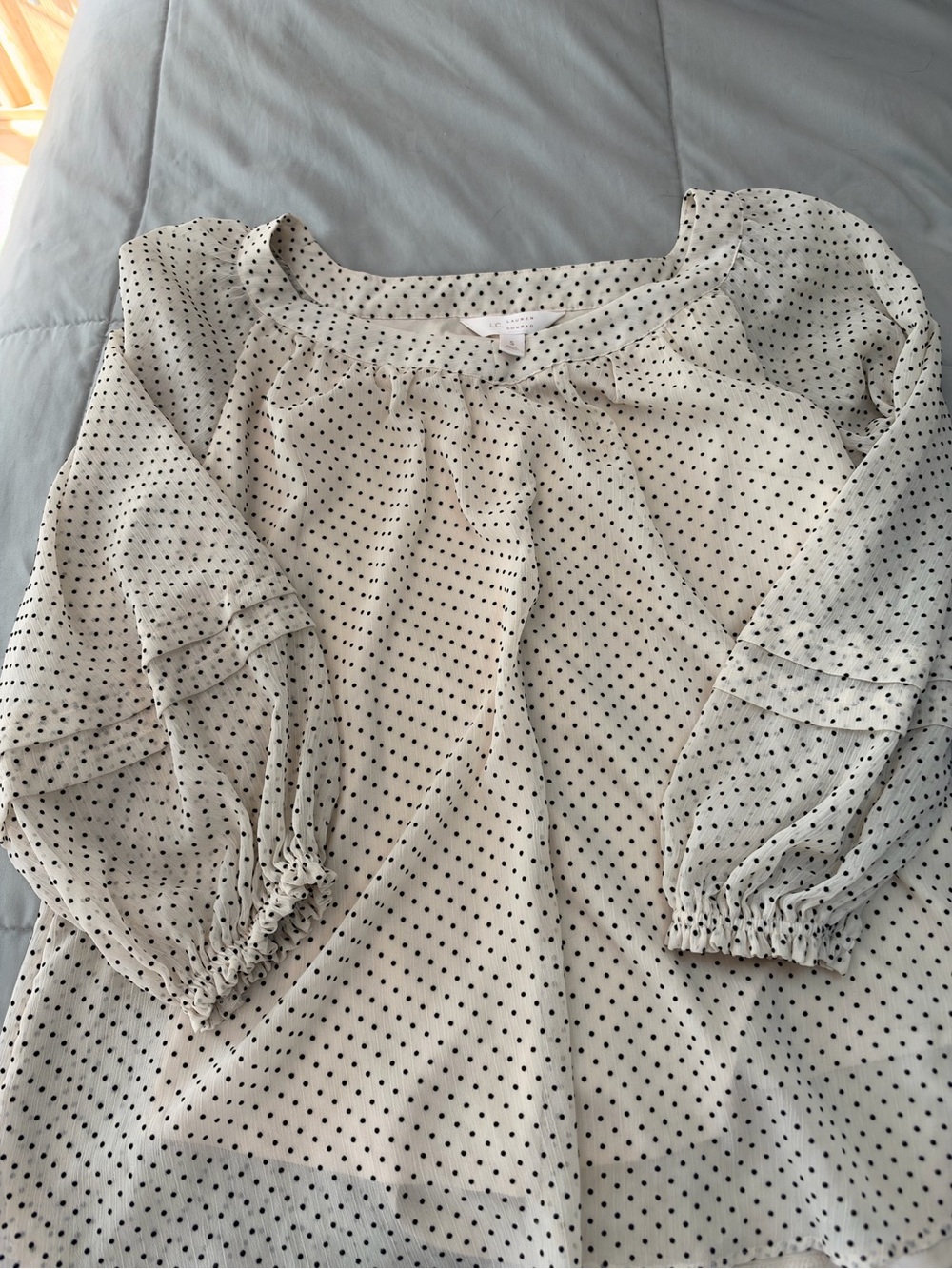 LC Lauren Conrad Cream Blouse with Black Polka Dots